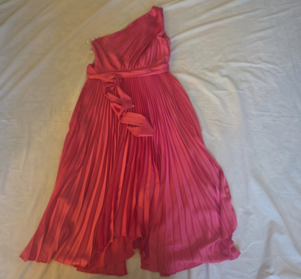 Ever New Hot Pink One-Shoulder Pleated Midi Dress